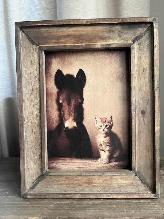 Houten schilderij Pony en Poes