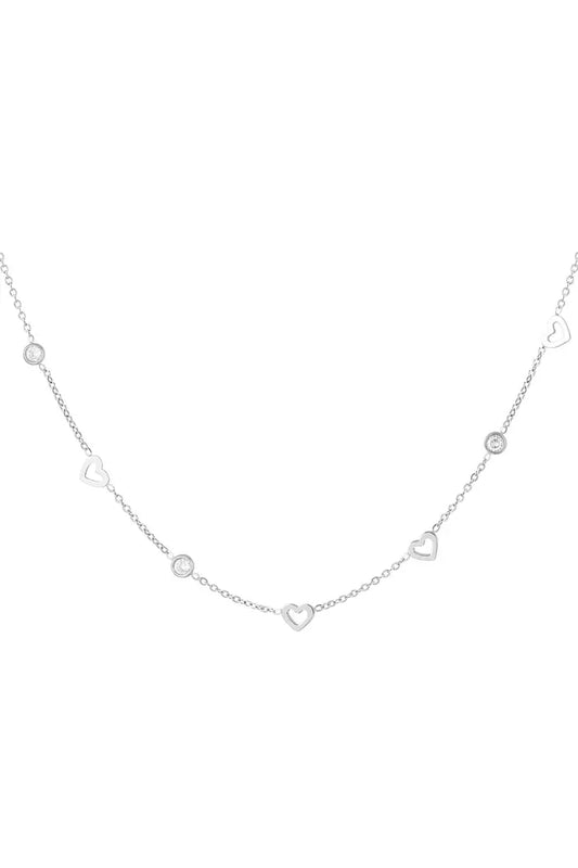 Hearts with diamonds ketting zilver