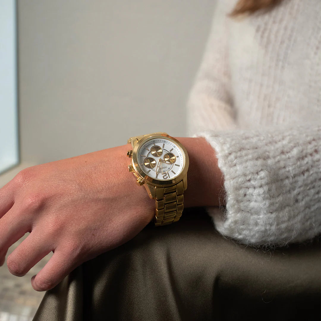 Goudkleurige OOZOO horloge met roestvrijstalen armband - C8412