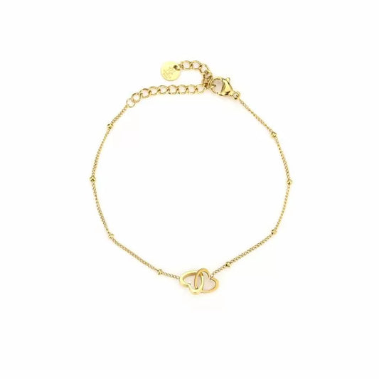 Armband dubbel hartje goud