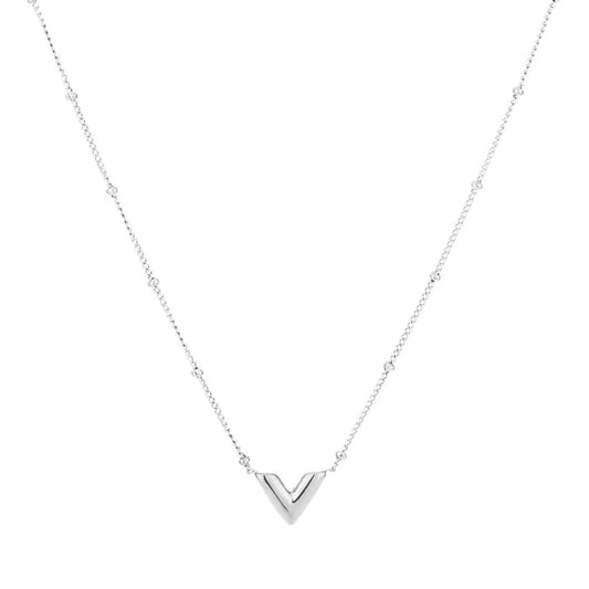 V ketting met balletjes chain zilver