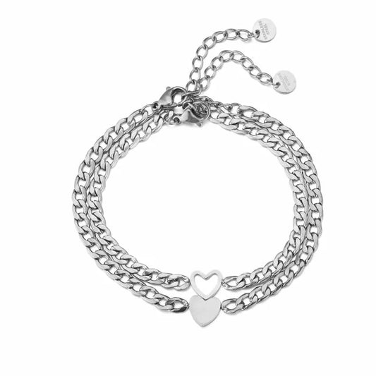 2 Vriendschapsarmbandjes schakel zilver hartje