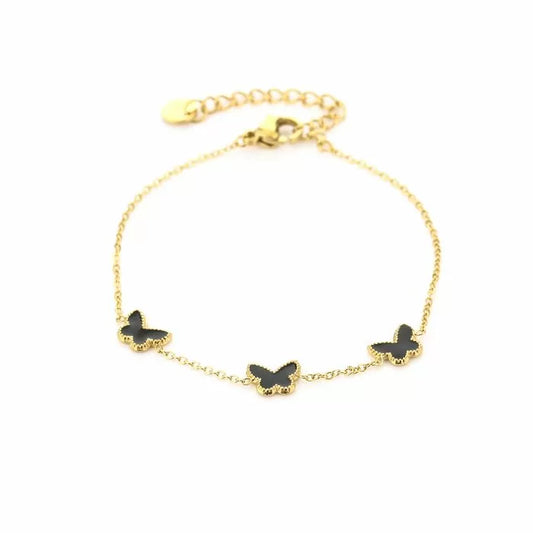 Armband met vlinders goud/zwart