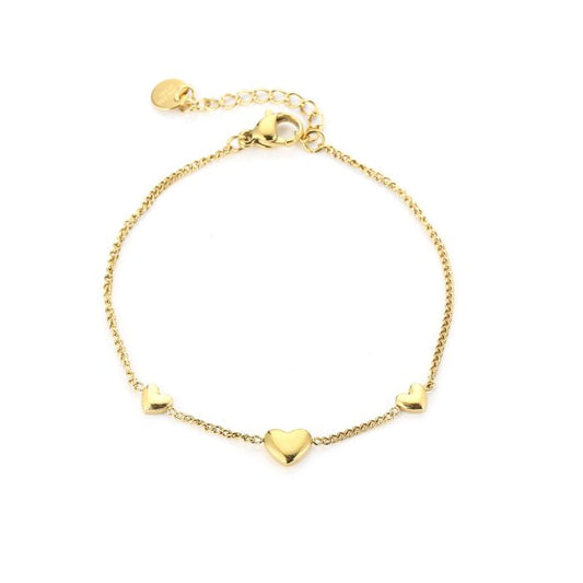 Three hearts armbandje goud