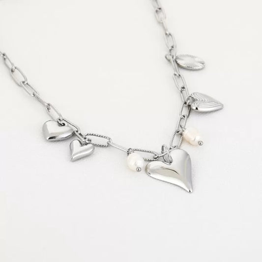 Hartjes bedels ketting grof zilver