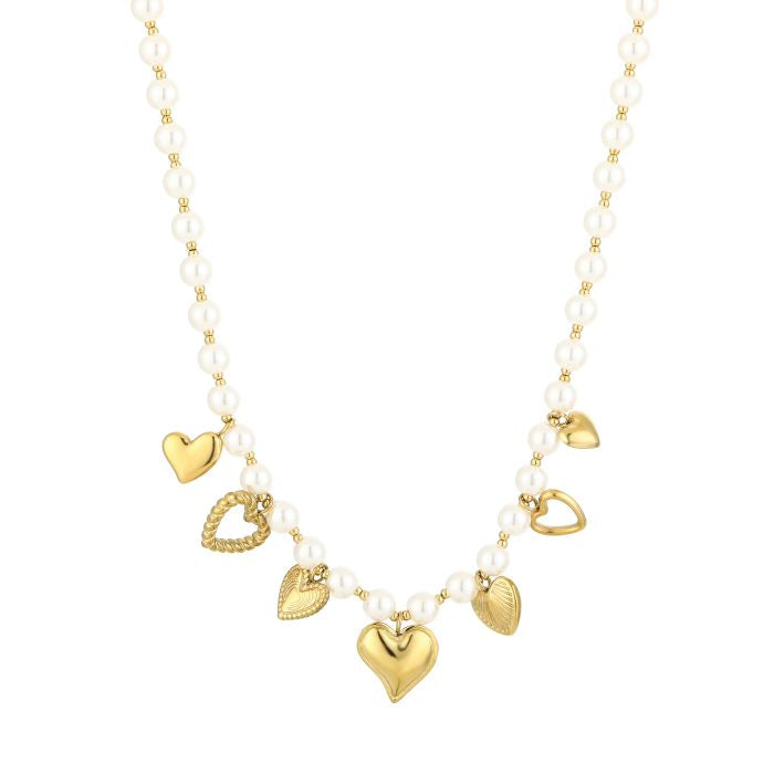 Parel ketting met hartjes bedels