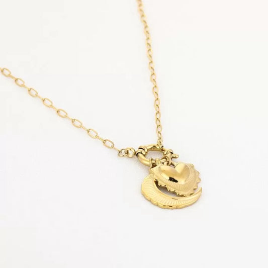 Bedelketting goud moon with  heart