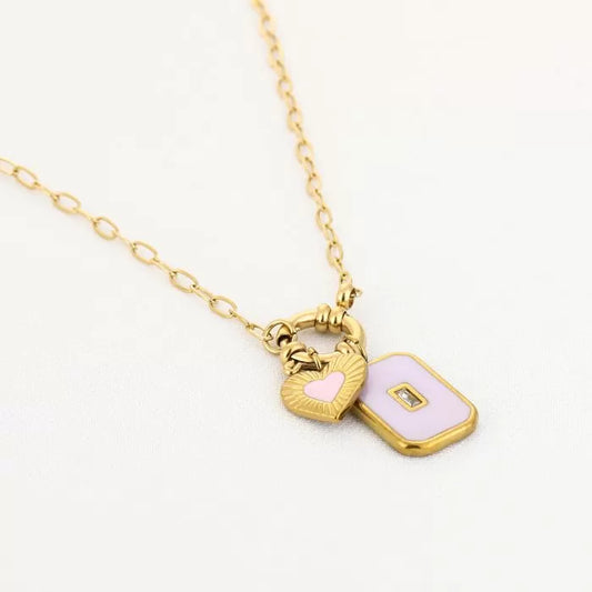 Bedelketting goud met paarse elementen