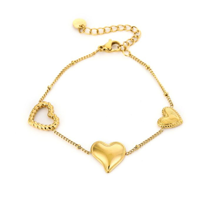 Hartjes armband triple goud