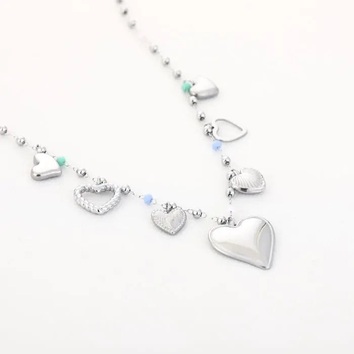 Bedelketting zilver met groen en blauw steentje