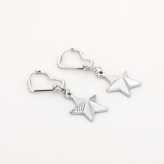 Ster en hart oorbellen zilver