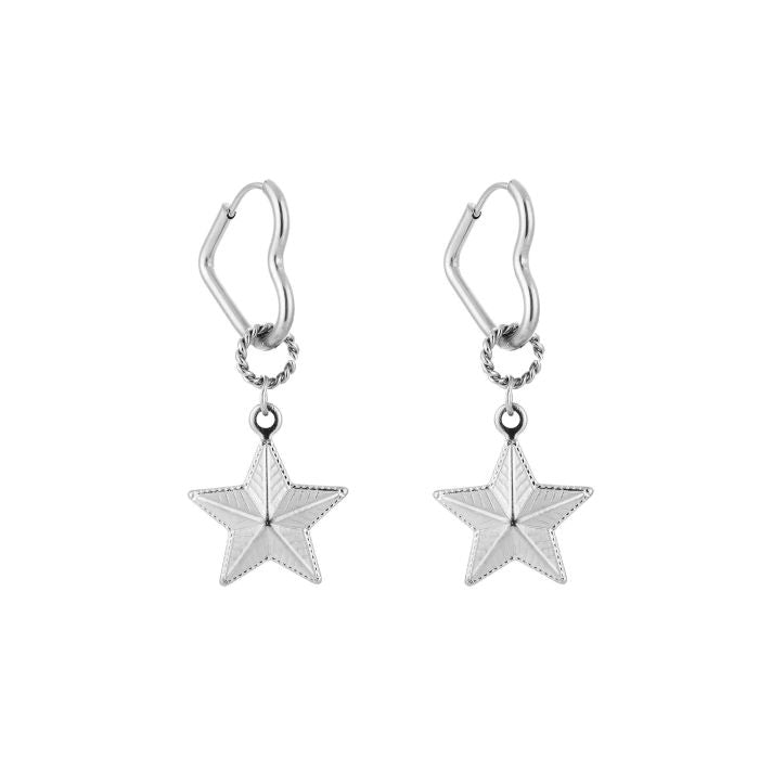 Ster en hart oorbellen zilver