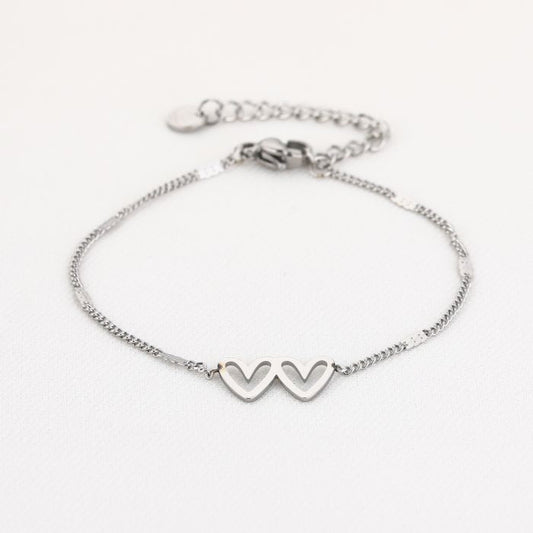 Dubbele hartjes armband zilver
