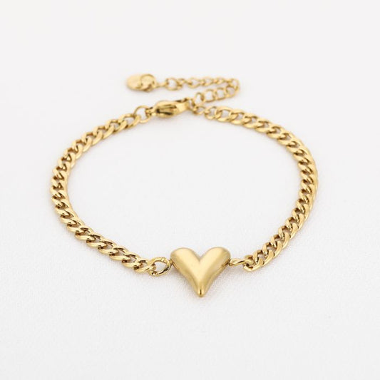 Schakelarmband met hartje goud
