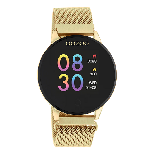 Goudkleurige OOZOO smartwatch met goudkleurige metalen mesh armband - Q00121