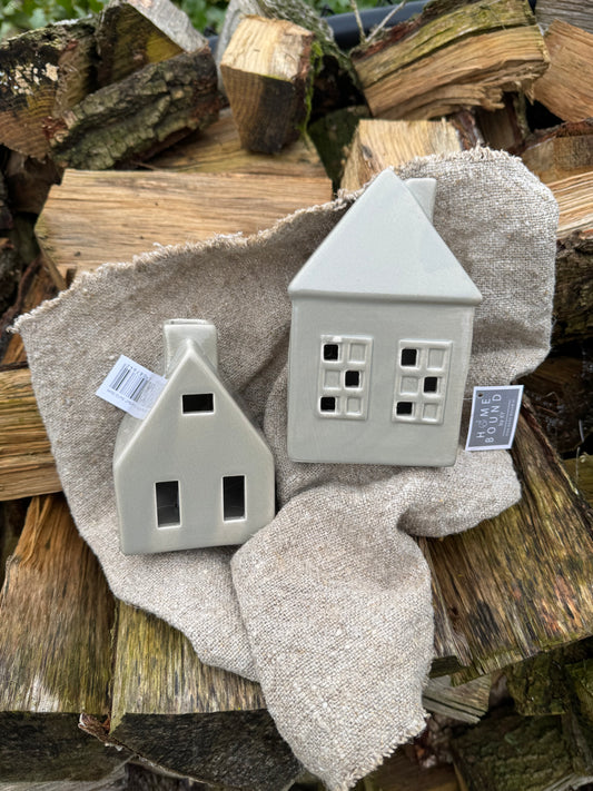 Aardewerk huisje taupe led Groot/Klein