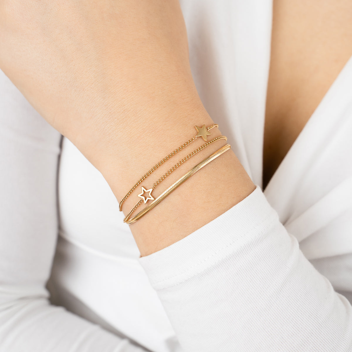 Three layers stars armband goud