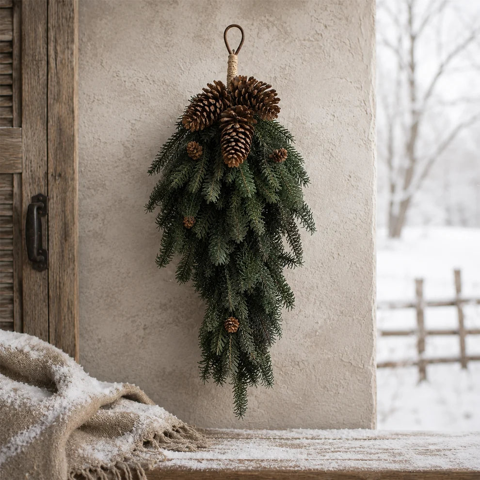 Brynxz Toef with Cones and Rope Green 70 cm — Kunstgroene Toef met Dennenappels en Touw